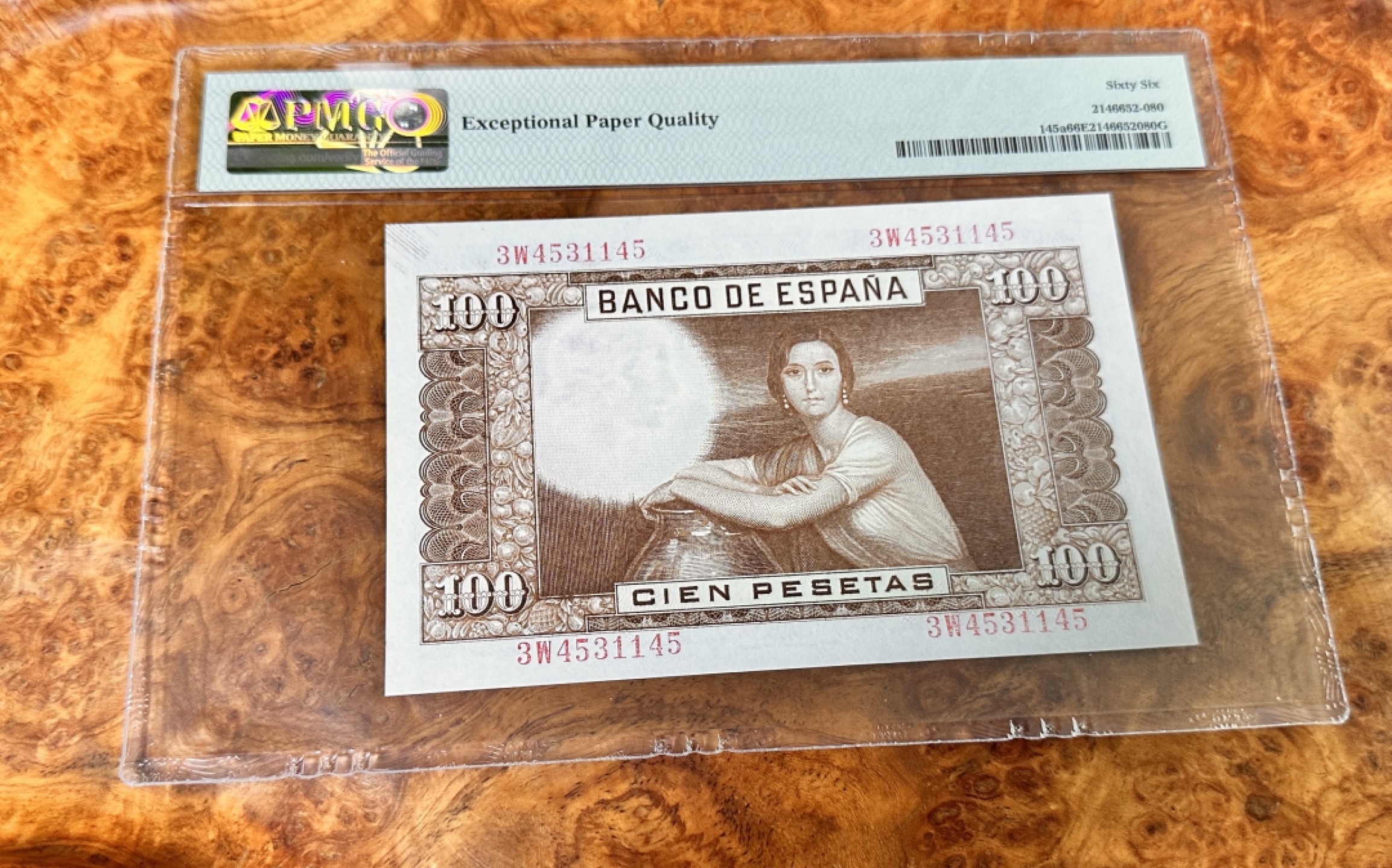 Chase Auction 第17期 - - 外钞、民国钞和人民币混合场！（临时有事，推迟到20号） 1953年西班牙100比塞塔，PMG66！