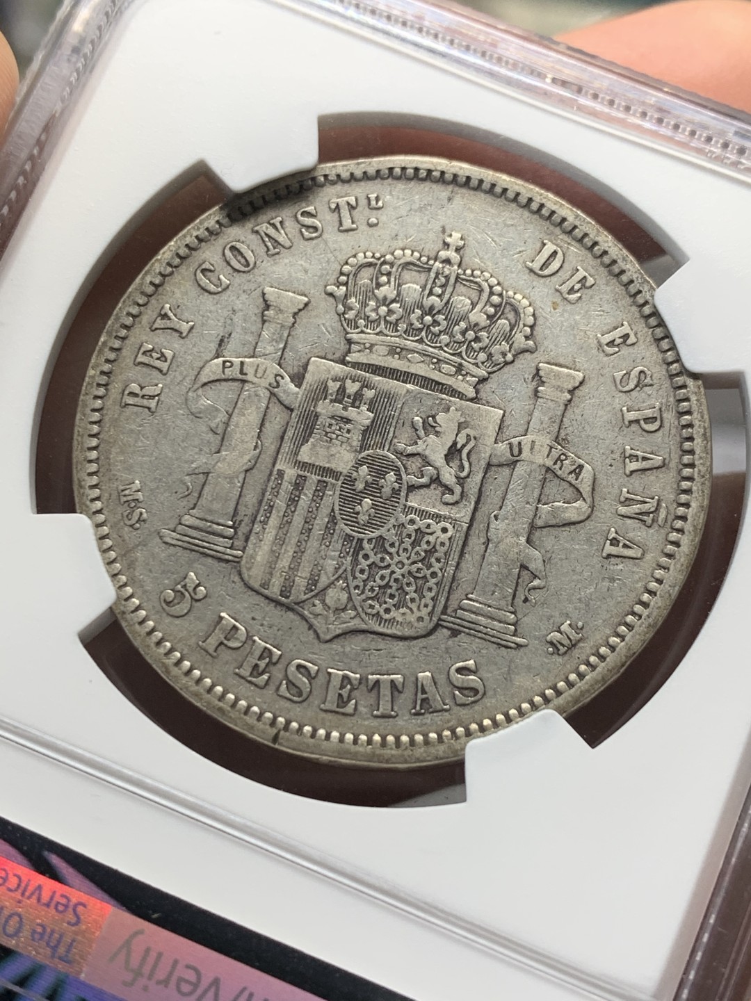 《竞宝斋》第135场-周日，周一连拍 (全场包邮) NGC-VF35 西班牙 1881(81)年 阿方索十二世5比塞塔银币 原味包浆