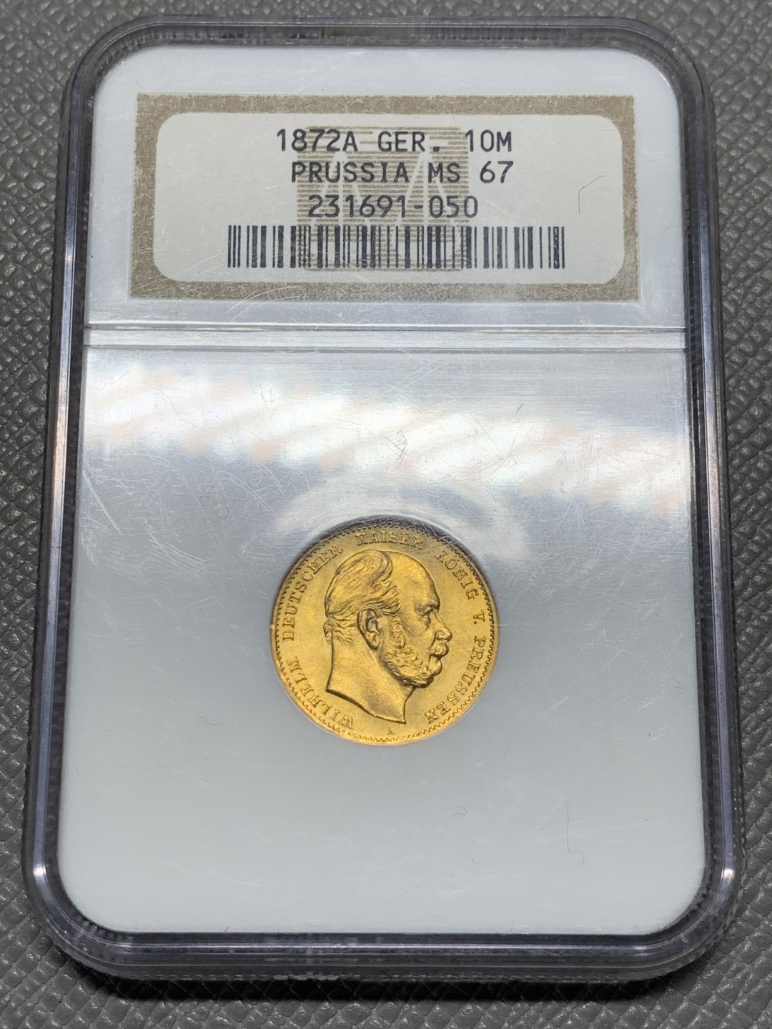 《竞宝斋》第135场-周日，周一连拍 (全场包邮) NGC MS67 普鲁士 1872年 10马克 金币 67的超高分数 N老盒加持 保存的非常好 近乎完美 可收藏