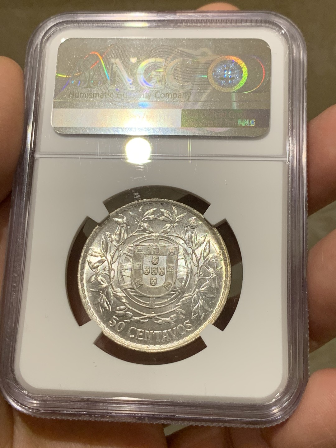 《竞宝斋》第135场-周日，周一连拍 (全场包邮) NGC-MS63 葡萄牙1916年 50分自由女神半圆银币