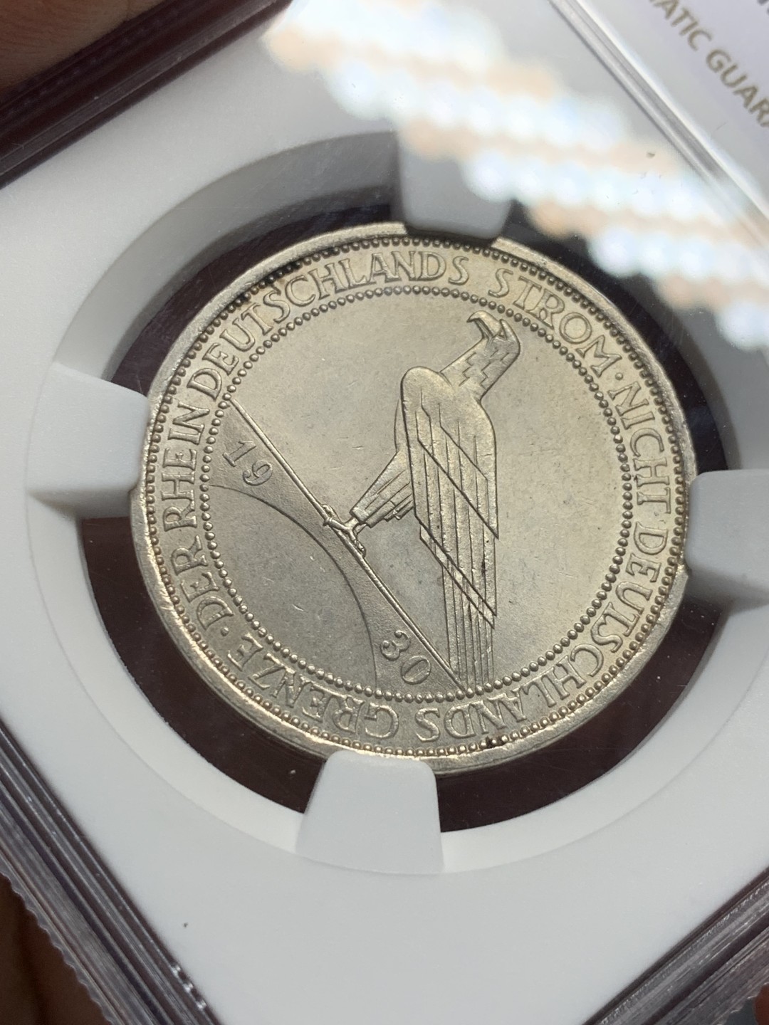 《竞宝斋》第135场-周日，周一连拍 (全场包邮) NGC-MS64 魏玛德国1930年莱茵解放 鹰桥3马克纪念银币