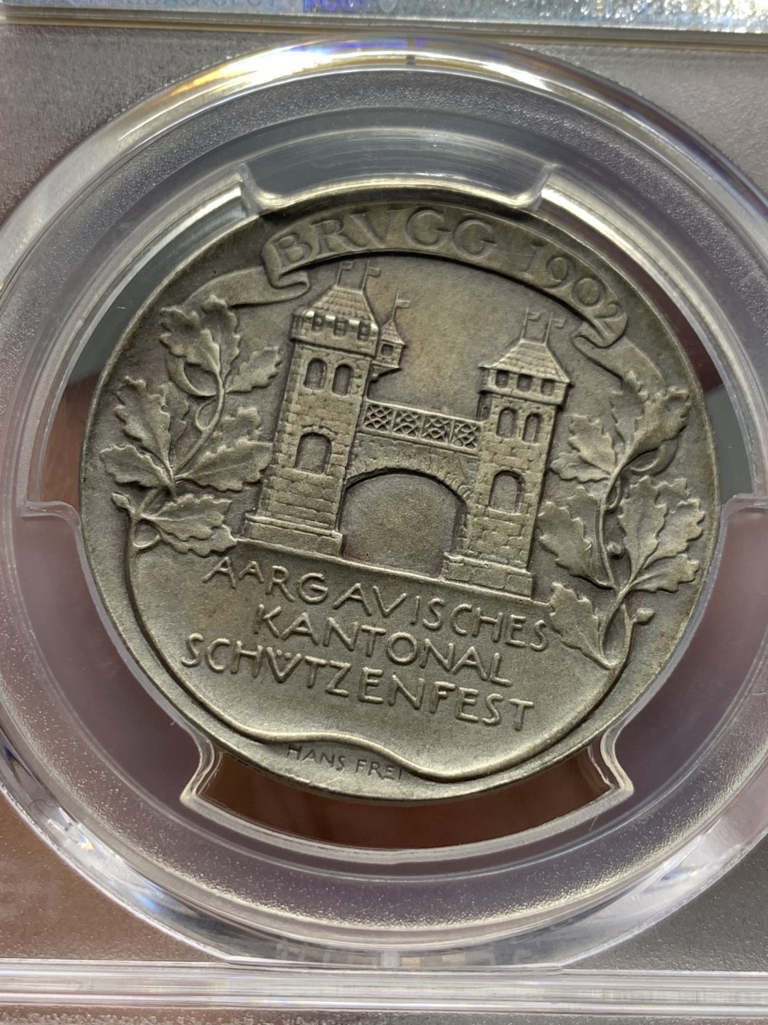 《竞宝斋》第135场-周日，周一连拍 (全场包邮) PCGS-SP64 瑞士 1902年 布鲁格射击节银章 精彩 精细 精致