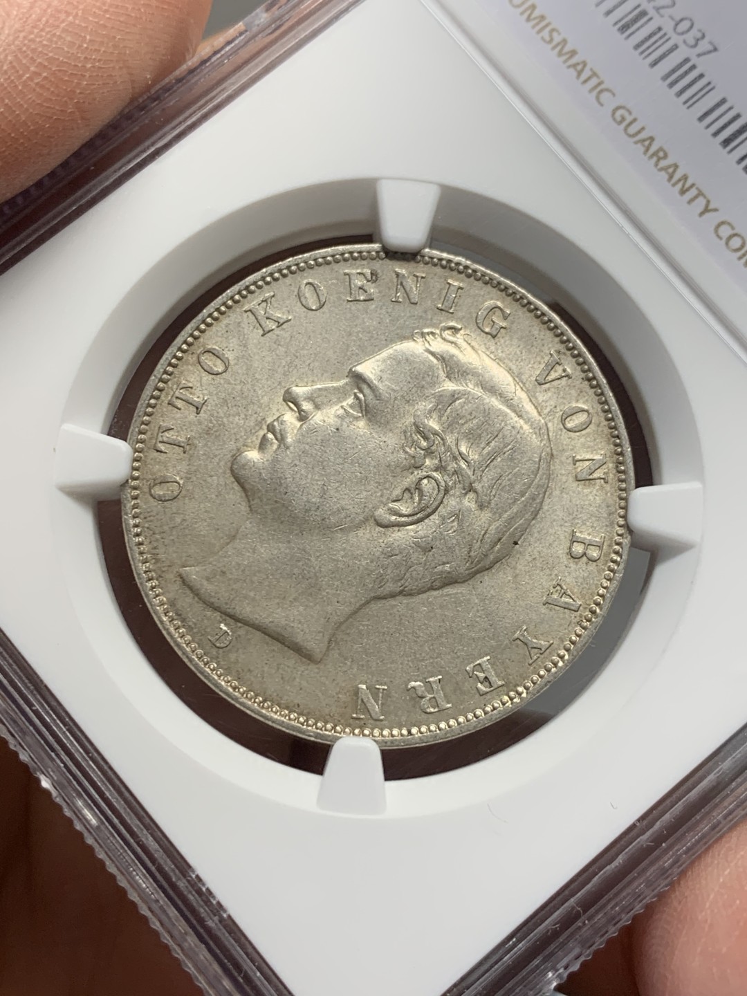 《竞宝斋》第135场-周日，周一连拍 (全场包邮) NGC MS63 德国 巴伐利亚 1913年 三马克 奥托 银币 漂亮 细节好