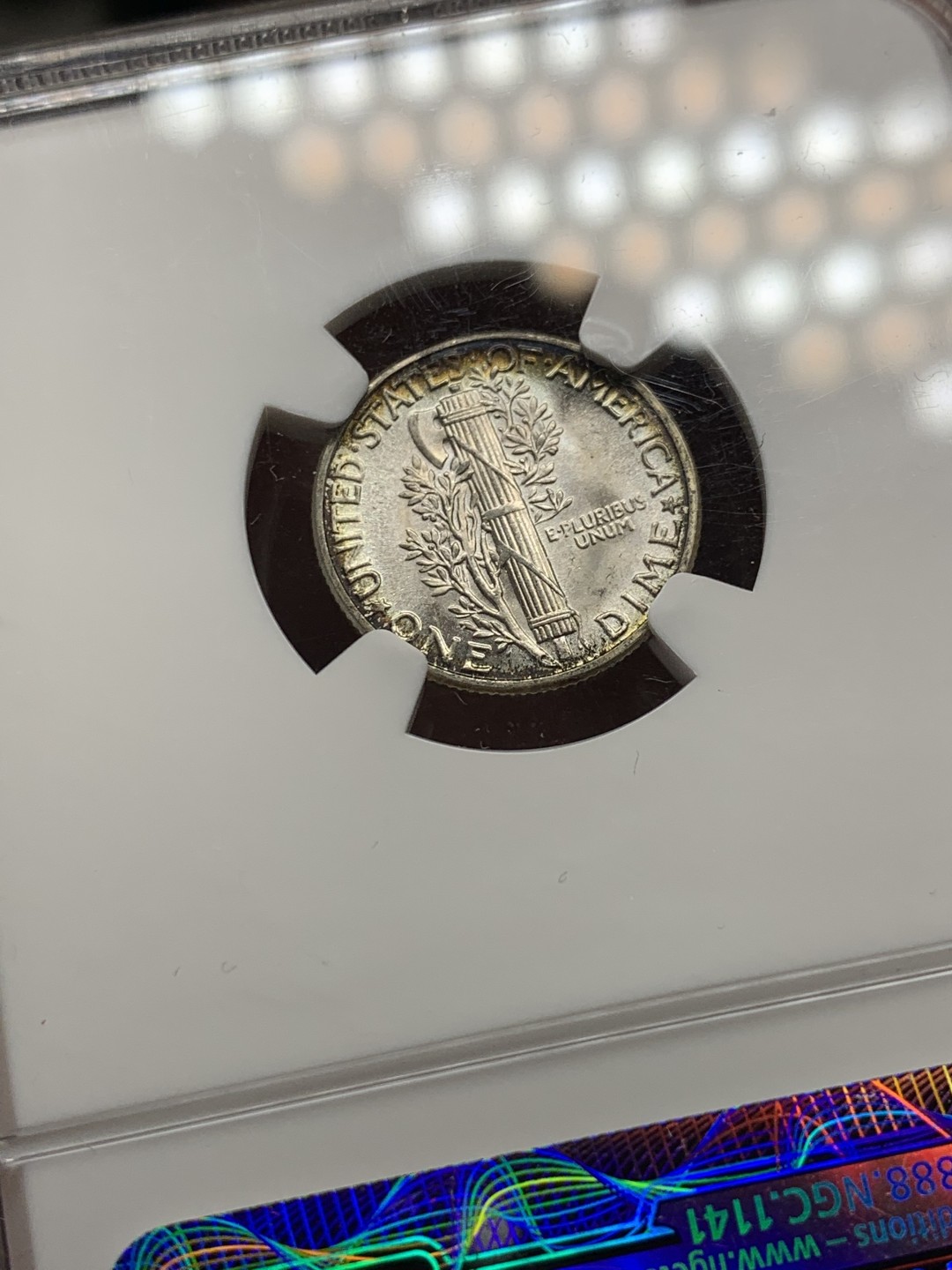 《竞宝斋》第135场-周日，周一连拍 (全场包邮) NGC MS66 美国 1944年 小飞侠 10分银币 老盒 高品状态