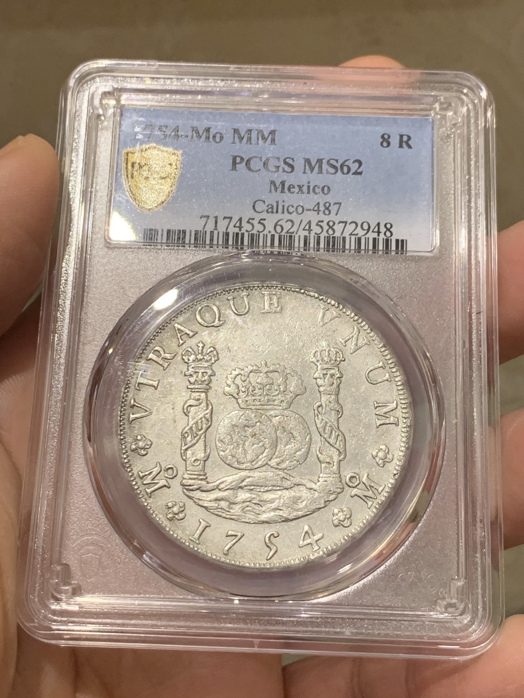 《竞宝斋》第135场-周日，周一连拍 (全场包邮) PCGS MS62 墨西哥 1754年 地球双柱大银币 正反深打 状态极佳 入手好时机，62的真是难得