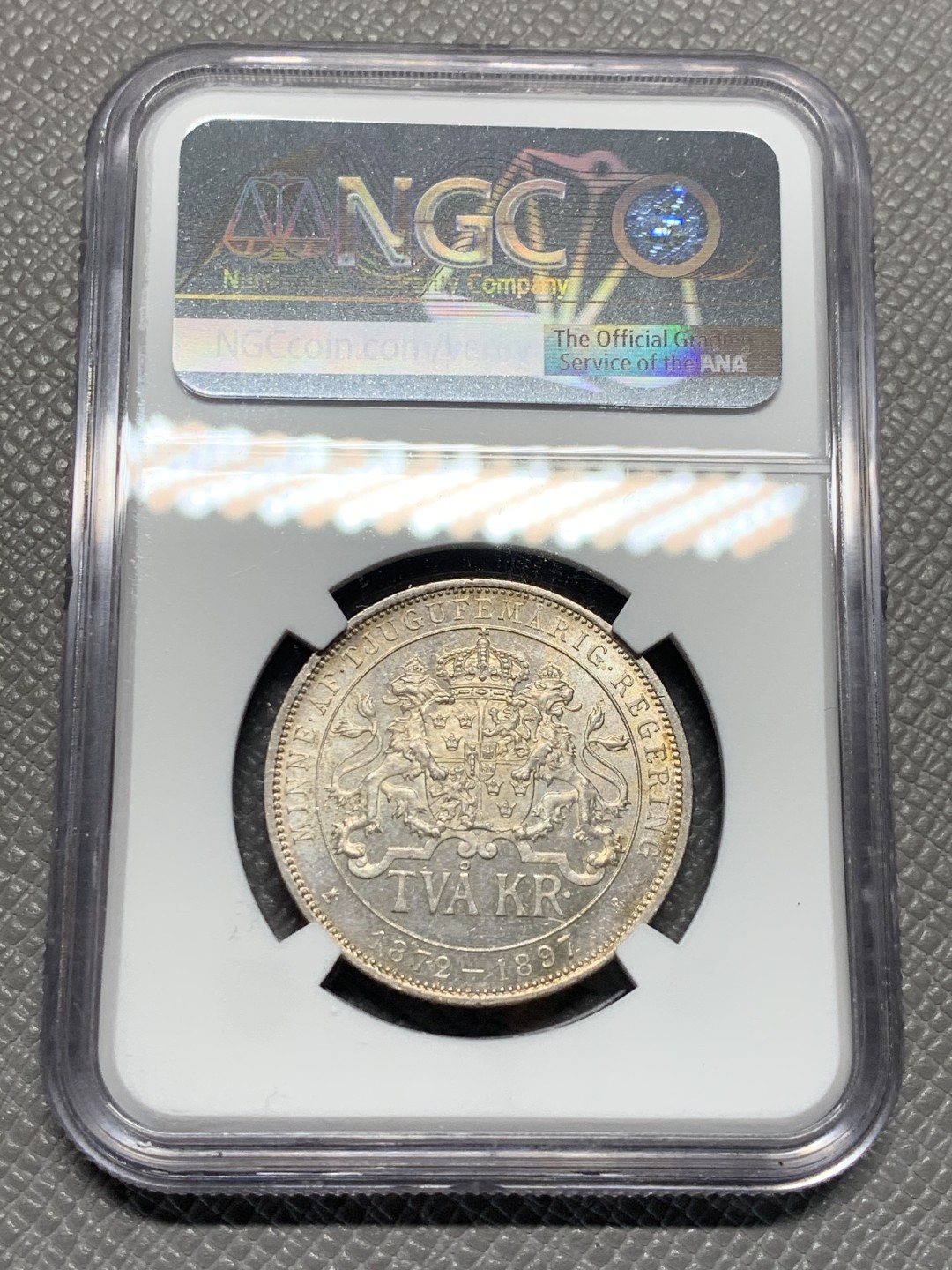 《竞宝斋》第135场-周日，周一连拍 (全场包邮) NGC-MS62 瑞典1897年 加冕登基 2克朗银币 淡彩