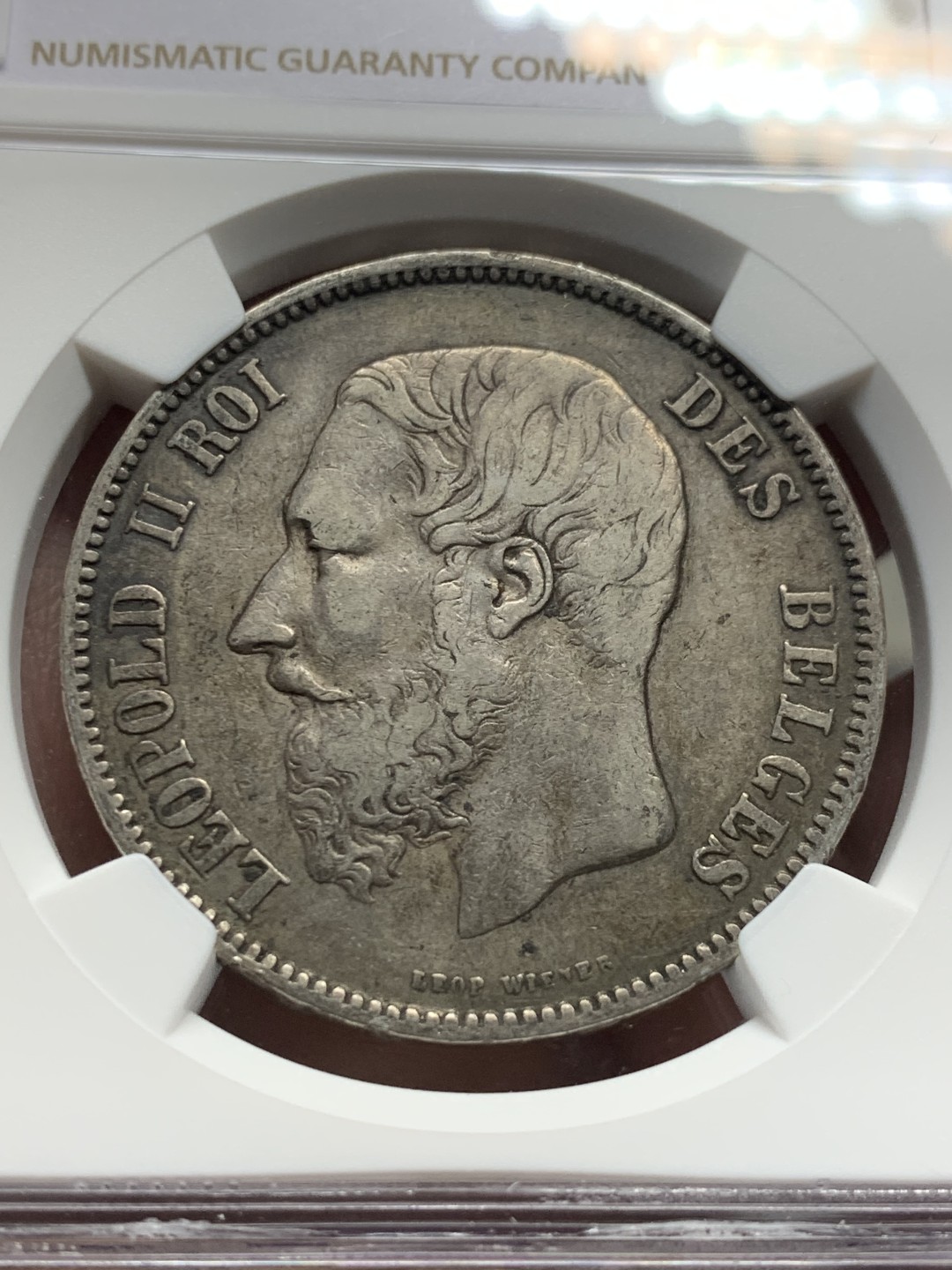 《竞宝斋》第135场-周日，周一连拍 (全场包邮) NGC XF45 比利时 利奥波德二世 5法郎 大银币 自然状态