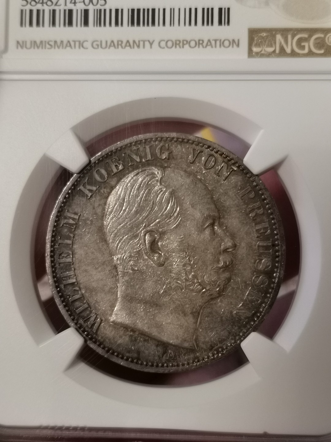 橡树集藏-006场 海纳百川 ngc-Ms62 1867年普鲁士威廉一世泰勒  正面炫彩包浆 背面斑驳彩鹰 评级数量稀少 实物状态极佳 相当漂亮