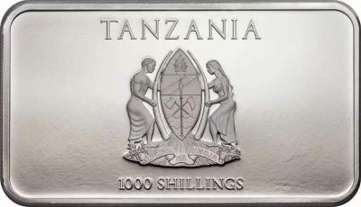 坦桑尼亚2014年三只灵猴方形彩色银币  