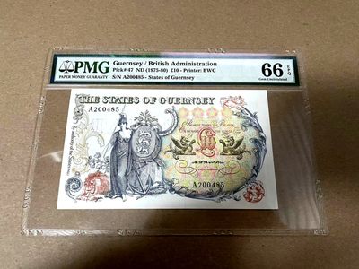 【Blue Auction】✨世界纸币精拍第292期——周六畅拍场【精】 - 根西 1975-80年10镑 经典花神 背面大场景 A冠 PMG66EPQ 