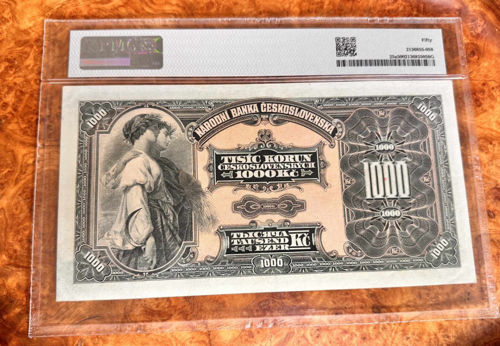 Chase Auction 第17期 - - 外钞、民国钞和人民币混合场！（临时有事，推迟到20号） 1932年捷克斯洛伐克1000克朗，名誉品大天使，穆夏作品，乱龙号，PMG50，实票少见！