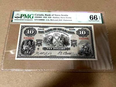 【Blue Auction】✨世界纸币精拍第292期——周六畅拍场【精】 - 【无47 升值品种 少见】加拿大 新斯科舍银行1935年10元 PMG66EPQ 印第安人 独角兽 矿工 航海 元素丰富 