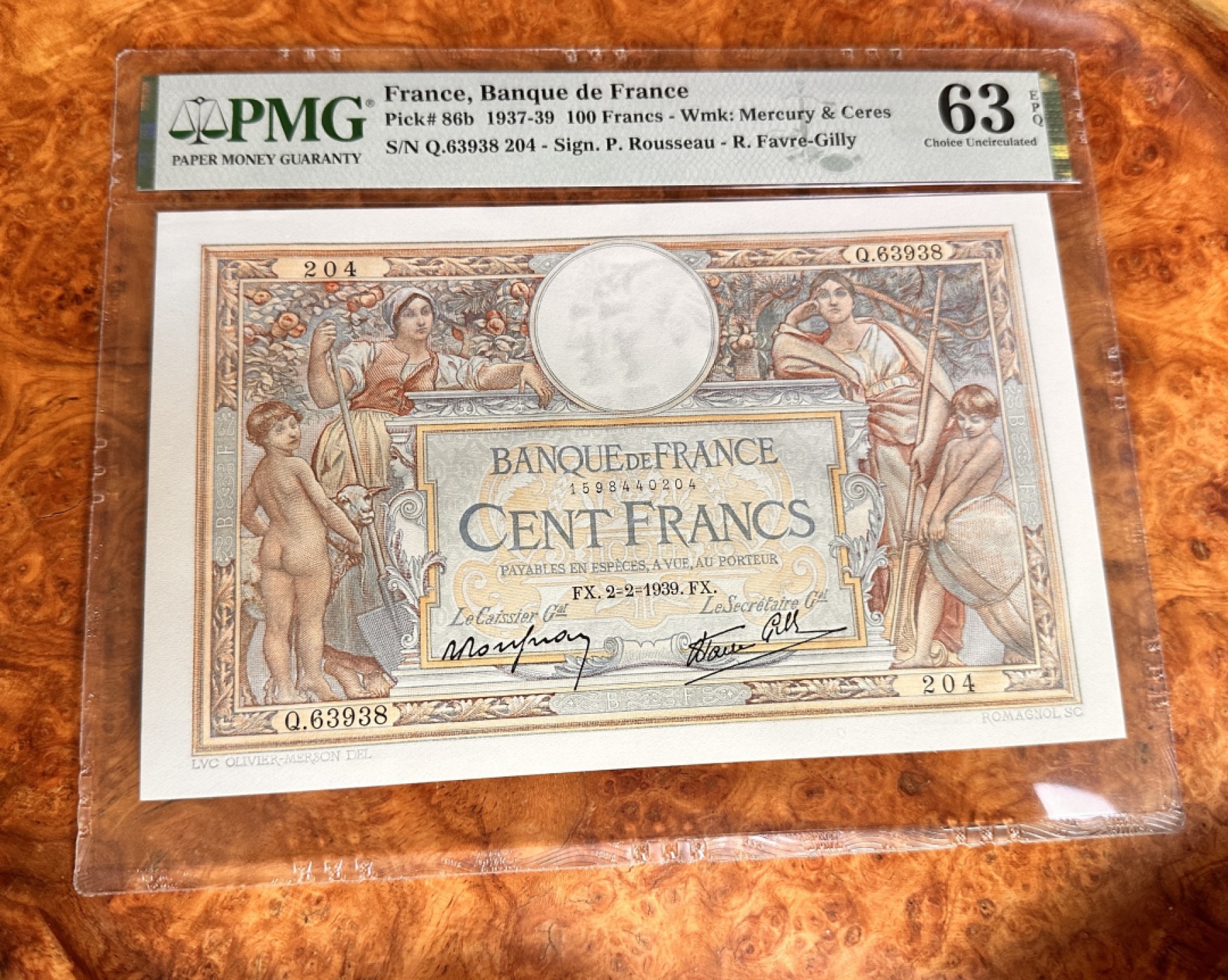Chase Auction 第17期 - - 外钞、民国钞和人民币混合场！（临时有事，推迟到20号） 1937年法国100法郎，PMG63e！法属精品！