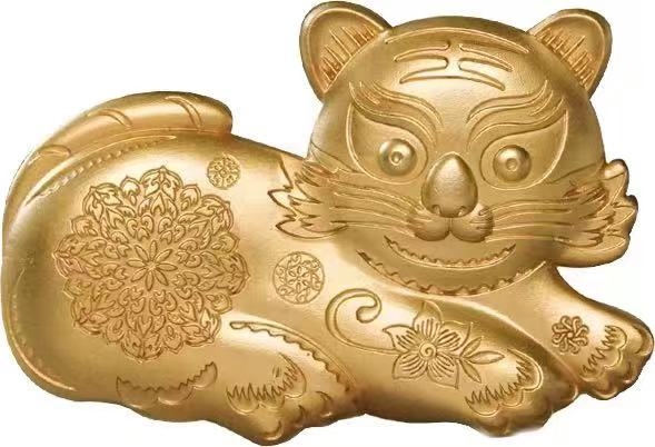 纽埃2022年生肖虎年小老虎镀金3D立体银币