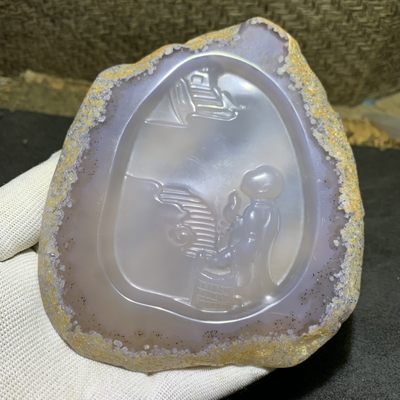 重器天然冰纹原皮玛瑙巧雕禅悟大 牌子一块， - 重器天然冰纹原皮玛瑙巧雕禅悟大 牌子一块，