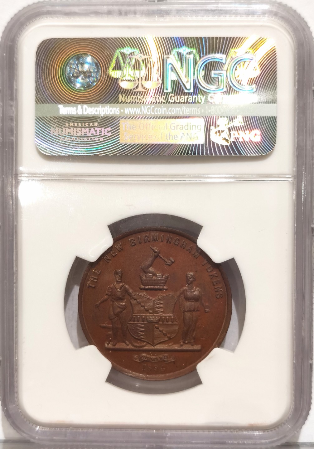博洋堂世界钱币拍卖第016期（全场包邮） NGC MS64BN 英国1894年伯明翰造币厂广告TOKEN 唯一冠军分 浮雕 味道很棒