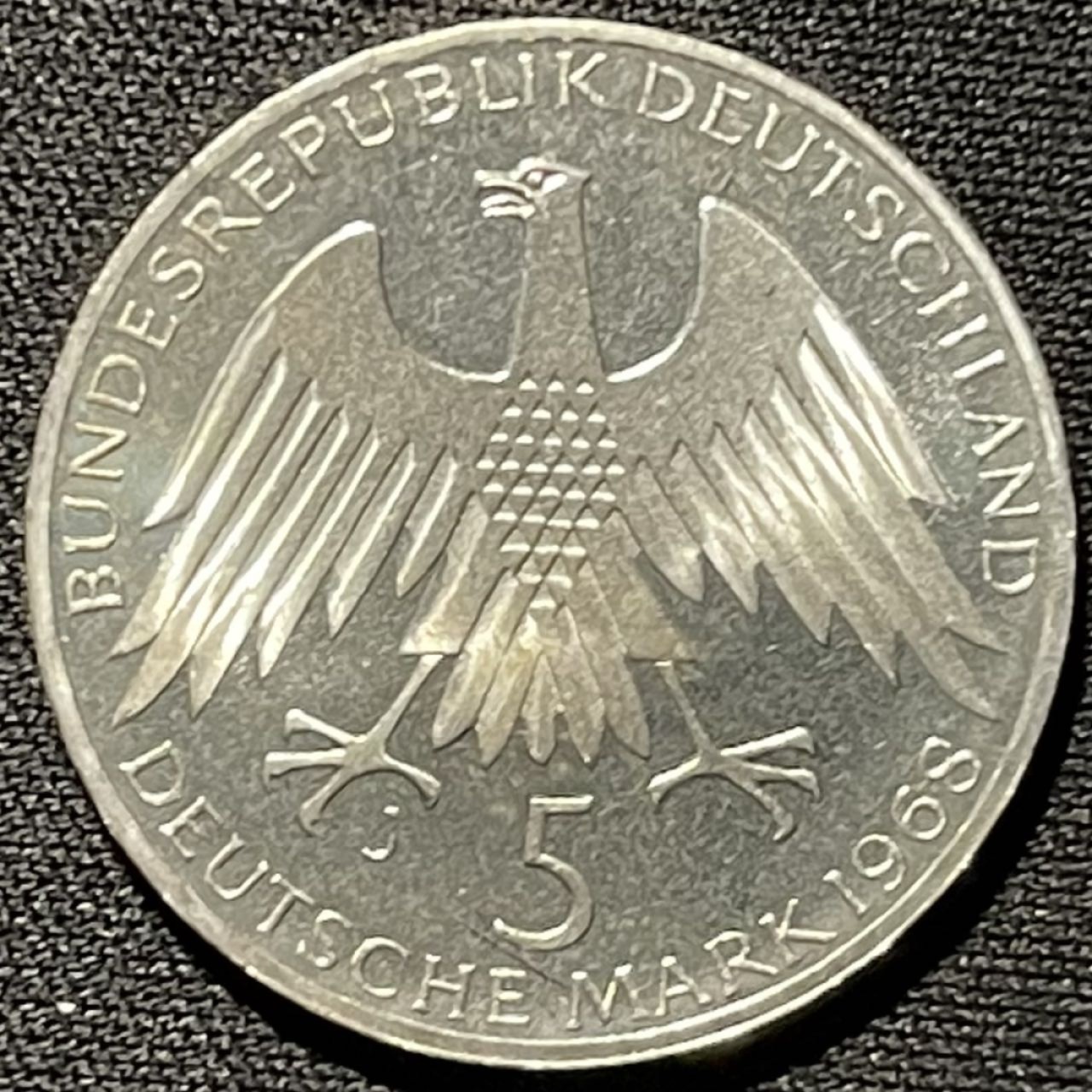 紫瑗钱币——第262期拍卖 联邦德国 1968年 J厂 社会学家 弗里德里希·莱费森诞辰150周年 5马克 11.2克 0.625银 UNC