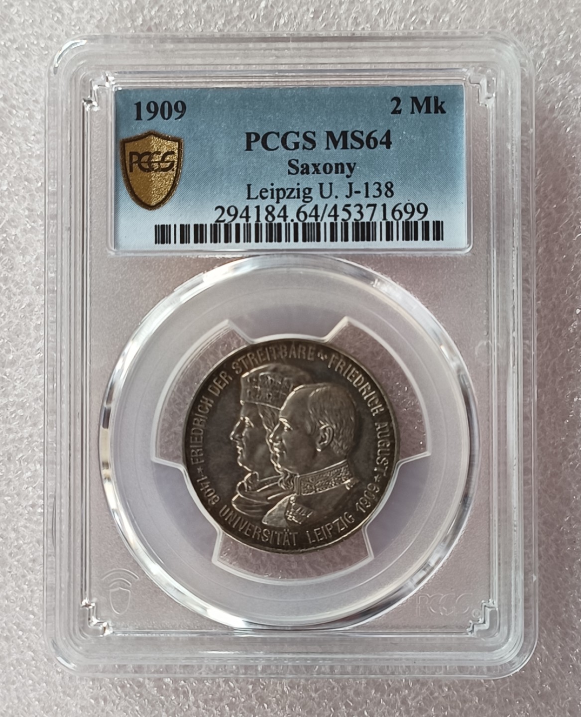 瓶子🏺第79期拍卖会 德国萨克森莱比锡大学1909年2马克银币PCGS MS64