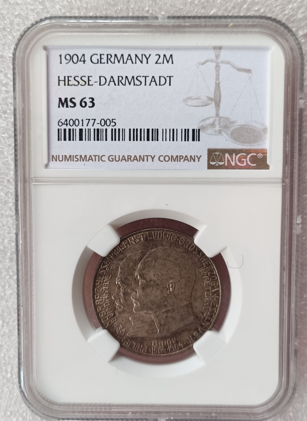 瓶子🏺第79期拍卖会 德意志黑森达姆施塔特1904年2马克银币NGC MS63