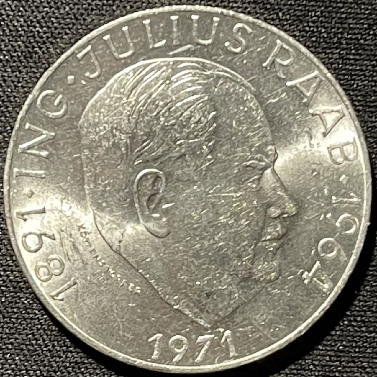 紫瑗钱币——第262期拍卖 奥地利 1971年 尤里乌斯·拉贝 诞辰80周年 50先令 20克 0.9银 UNC