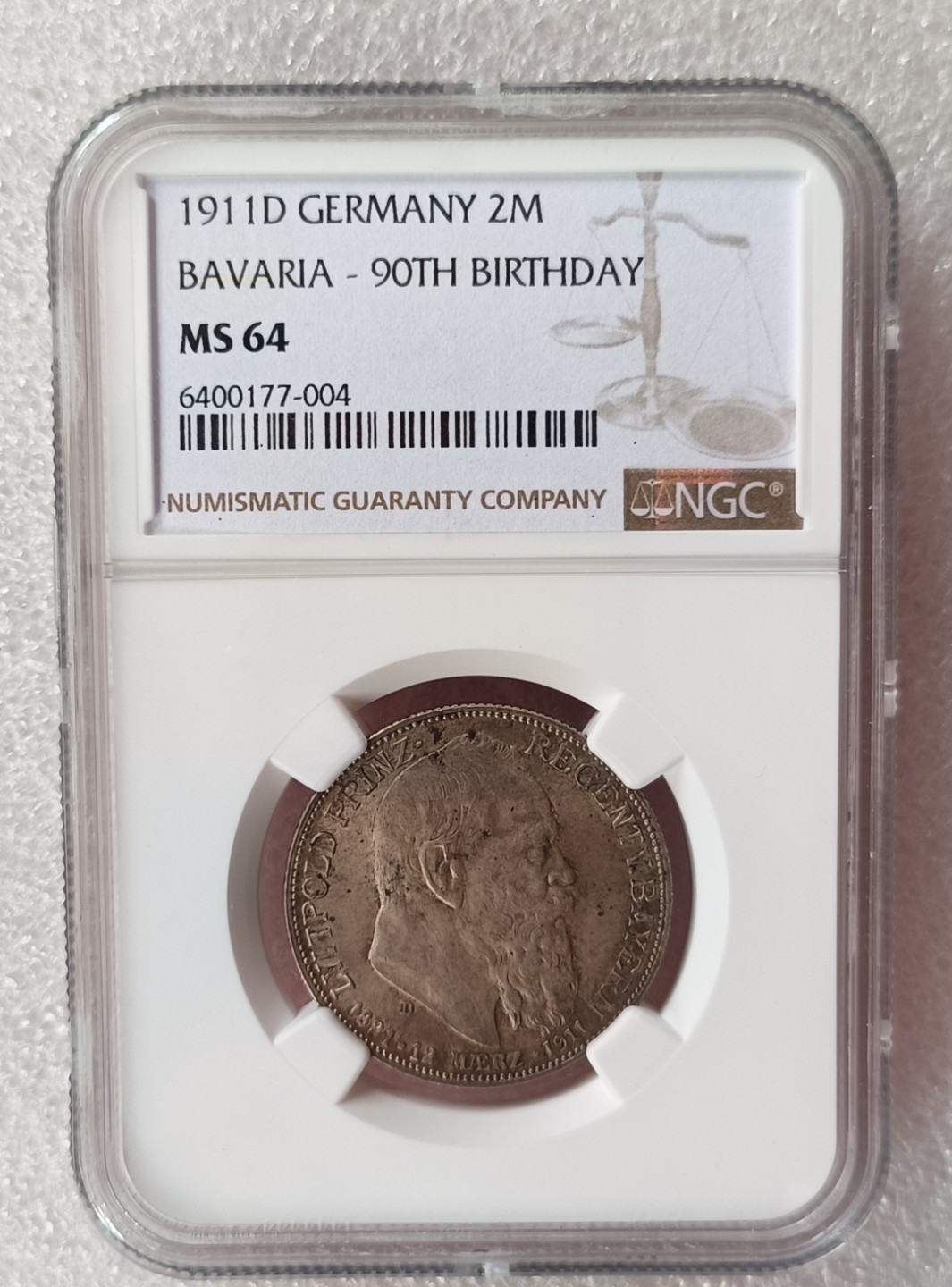 瓶子🏺第79期拍卖会 德国巴伐利亚1911年2马克银币摄政王利奥波德NGC MS64