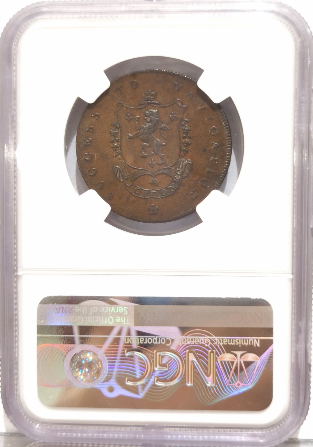 博洋堂世界钱币拍卖第016期（全场包邮） NGC MS63BN 英国1793年曼切斯特兰开夏郡1/2便士TOKEN 冠军分 巧克力包浆