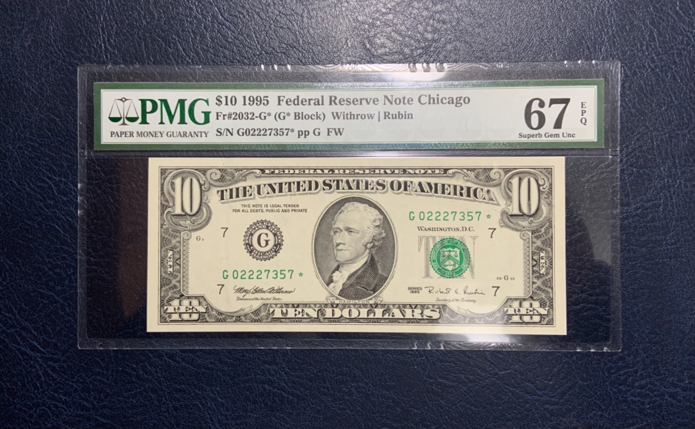 收藏联盟Quantum Auction 第233期拍卖 美国联邦储备券1995年10元 PMG67 星补号