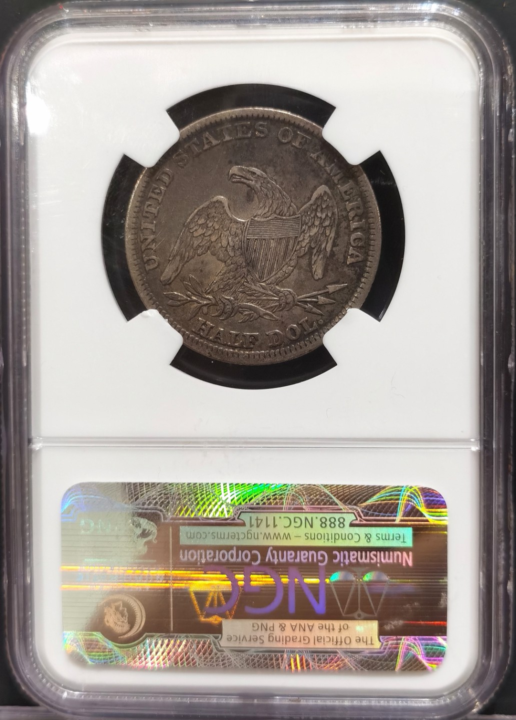 博洋堂世界钱币拍卖第016期（全场包邮） NGC XF 美国1838年早期长发半圆 少且贵的品种 发行量仅83万枚1838年为关门年份 NGC紫标 两面灰黑包浆 状态好