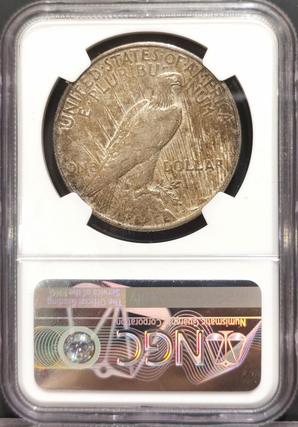 博洋堂世界钱币拍卖第016期（全场包邮） NGC AU58 美国1922年黑包浆金彩和平 女神面黑包浆 鹰面金彩 摩根易彩 和平银币因抗氧化 带包浆和彩不易