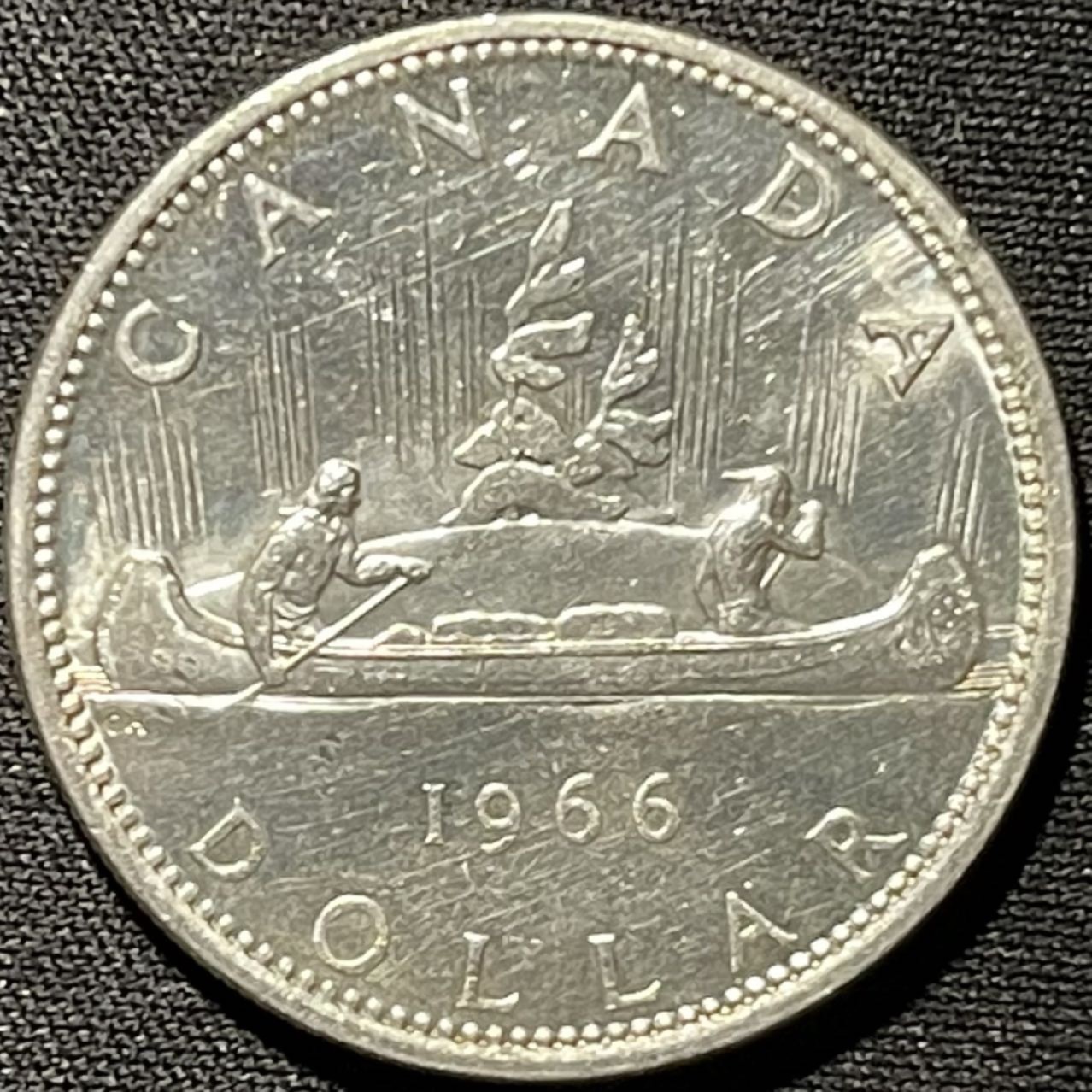 紫瑗钱币——第262期拍卖 加拿大 1966年 伊丽莎白二世 划船 1元 23.5克 0.8银 UNC