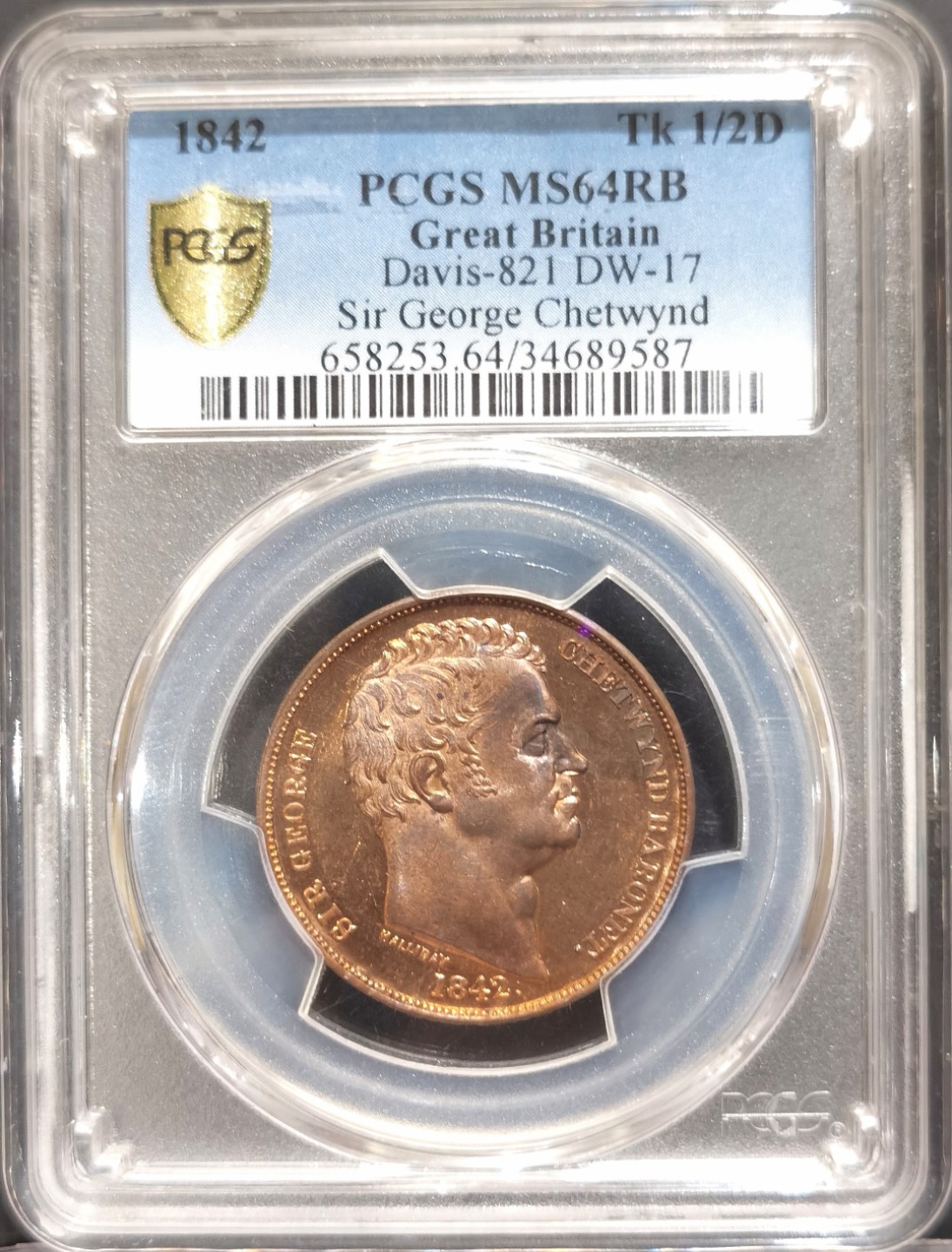 博洋堂世界钱币拍卖第016期（全场包邮） PCGS MS64RB 英国1842年乔治切特温特爵士1/2便士token铜币 唯一冠军分 双面类精制面 2019/6/30 ￥1236.67 Heritage Auctions