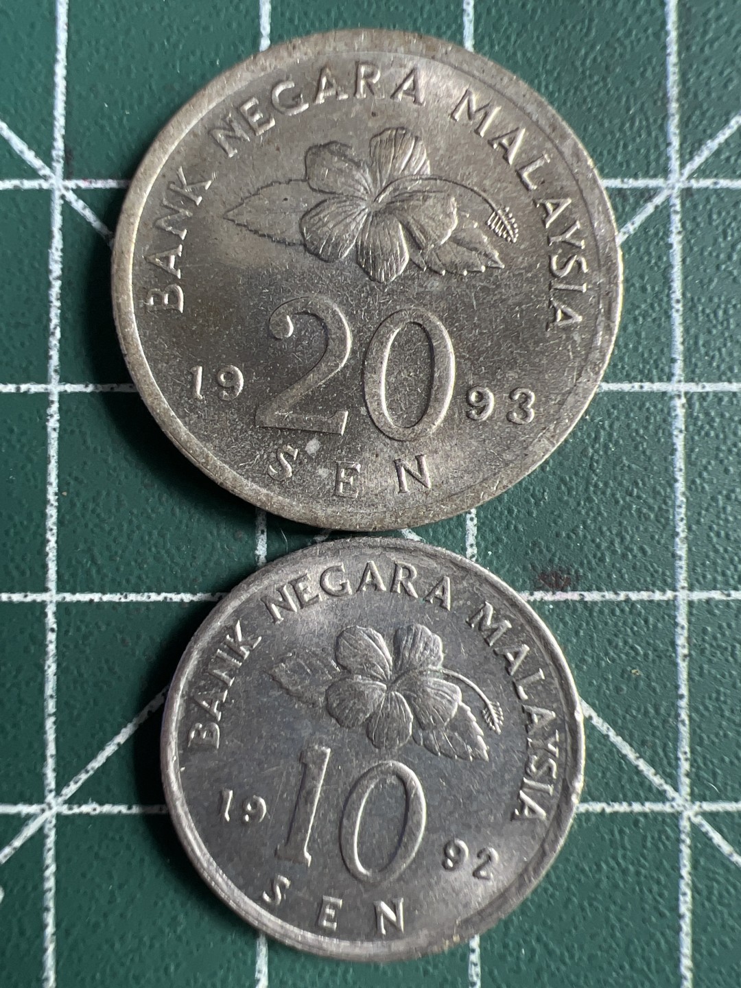 泡泡堂第262期  世界硬币 （无押金，捡漏，全场20包邮，偏远地区除外，接收代拍业务） 马来西亚老版20、10分一对