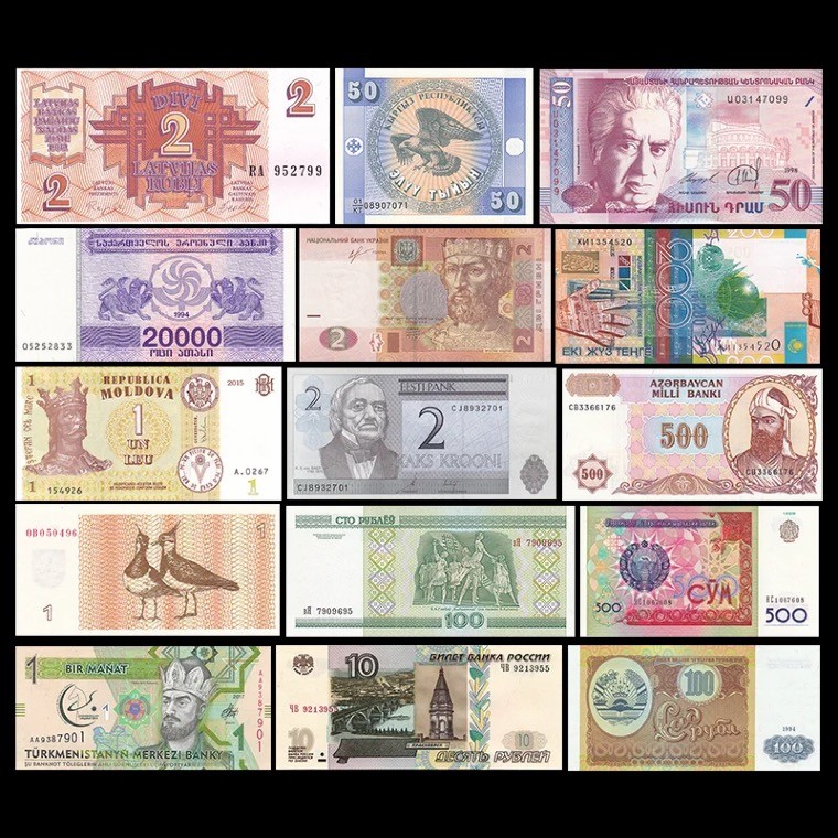 世界钱币收藏总仓 【欧洲】前苏联15国(1立特-20000拉里)大全套 纸币 全新UNC