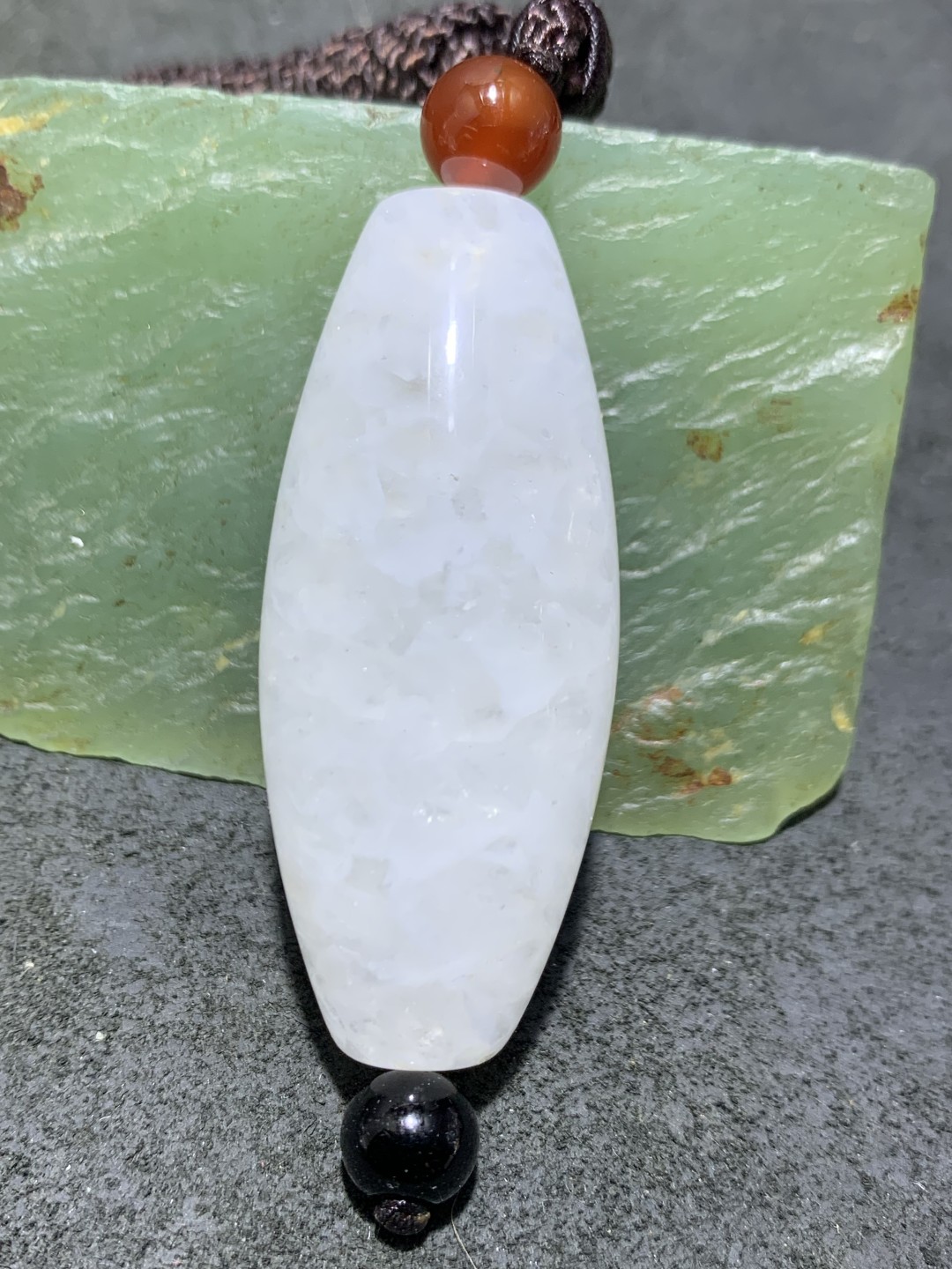 精美高玉化药师玛瑙天眼水晶天珠形大桶珠一颗