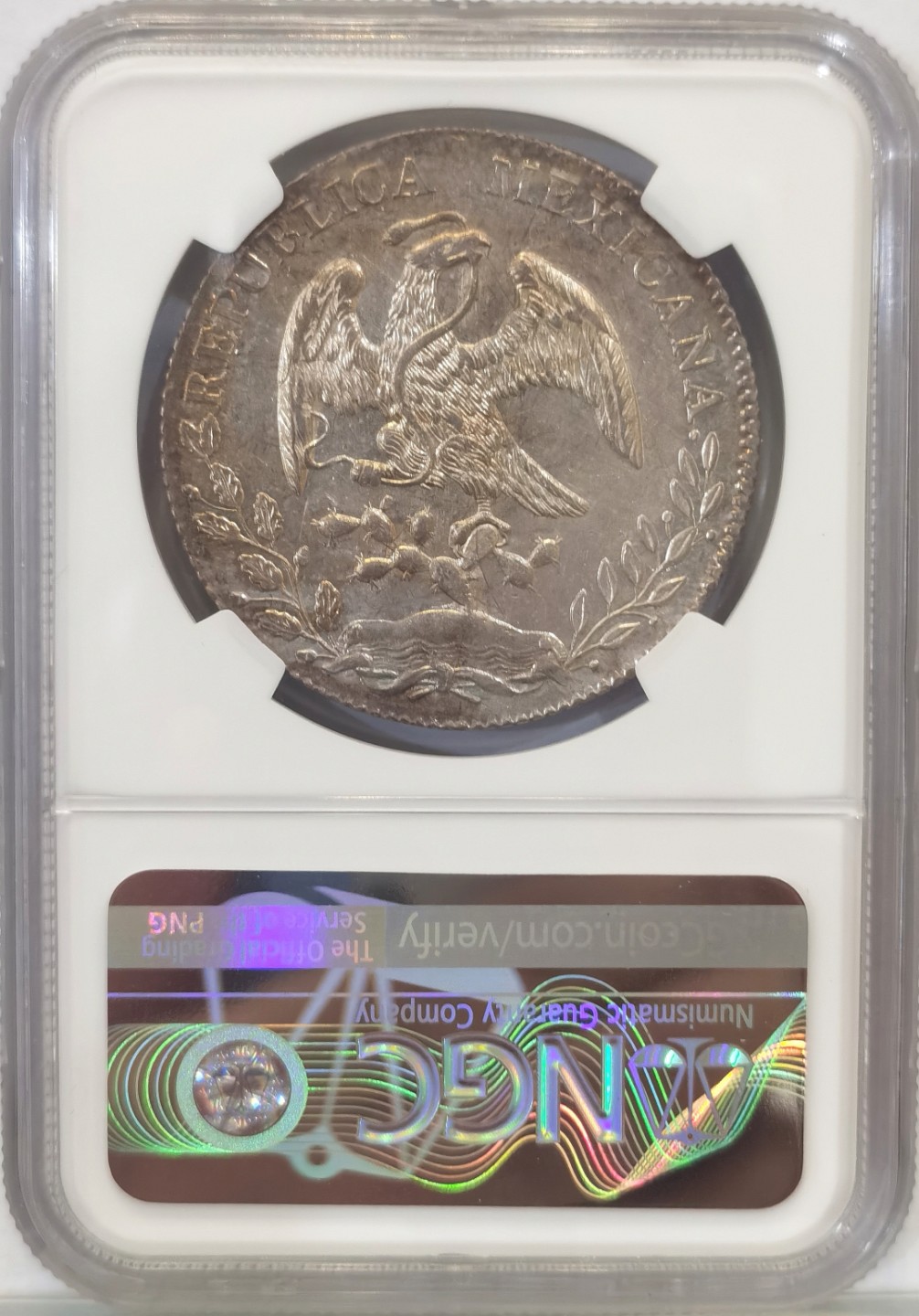 博洋堂世界钱币拍卖第016期（全场包邮） NGC MS61  墨西哥 花边鹰洋  墨西哥城 Mo 1893  8里亚尔 淡五彩包浆  藏家必选