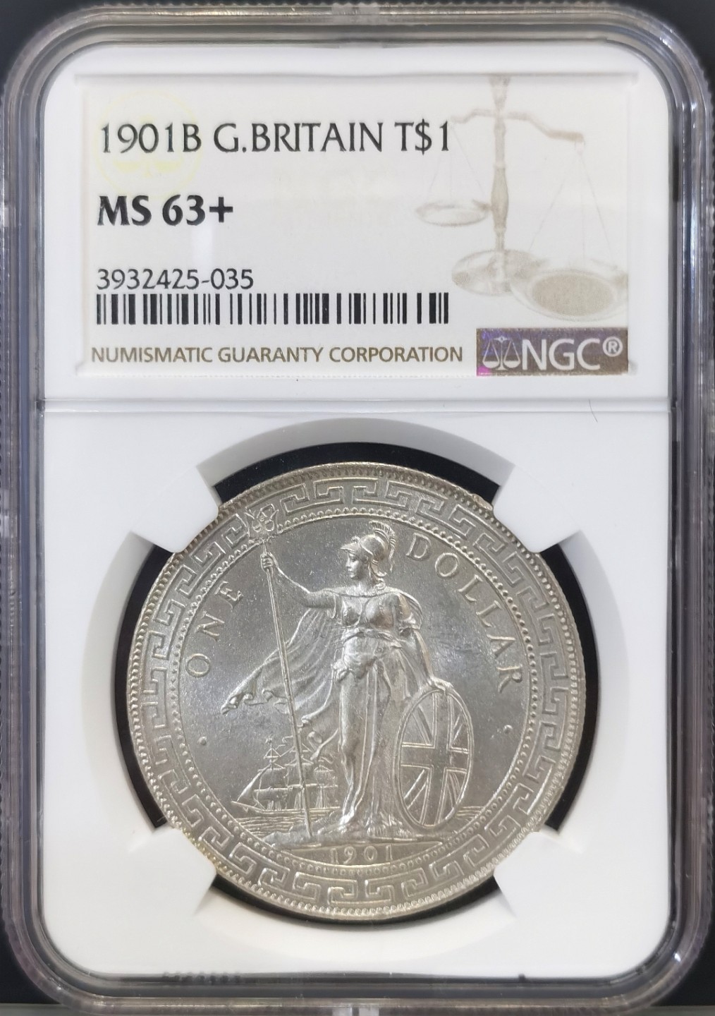 博洋堂世界钱币拍卖第016期（全场包邮） NGC MS63+ 1901年B版站洋银币 车轮转光 不错的年份