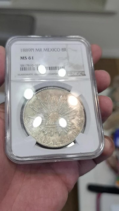 博洋堂世界钱币拍卖第016期（全场包邮） NGC MS61  墨西哥 花边鹰洋  圣路斯波多西 Pi 1889  8里亚尔 老包浆  低评 性价比好