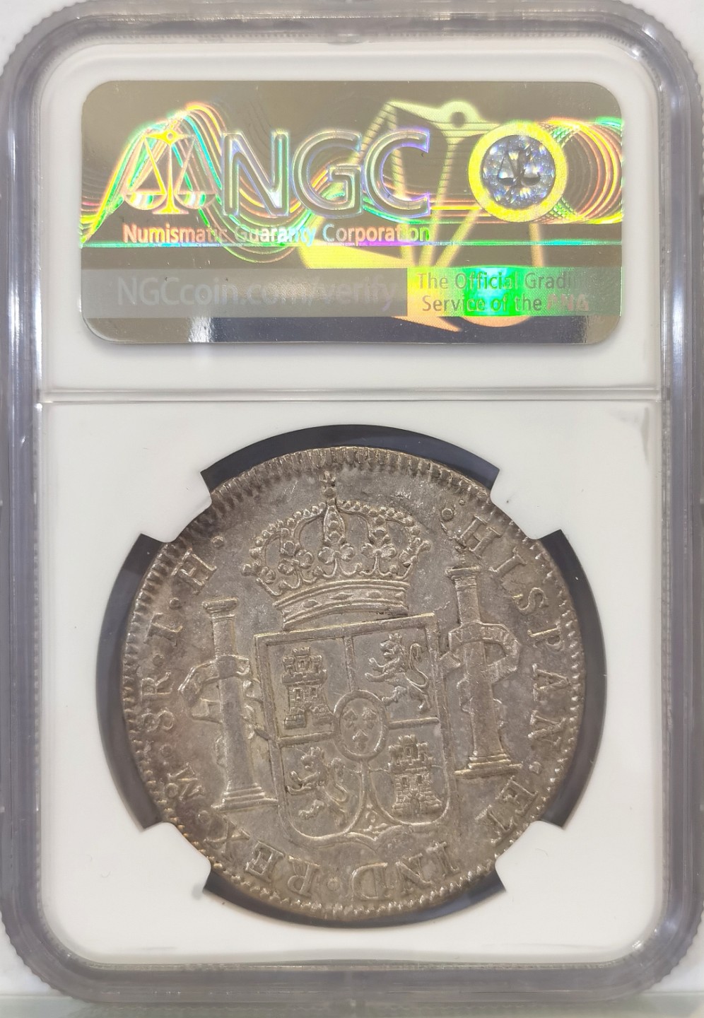 博洋堂世界钱币拍卖第016期（全场包邮） NGC AU53  墨西哥卡洛斯四世双柱 MO 1806 8里亚尔  淡灰色包浆 有点低评 目前价值洼地 少数几个底部的老银币