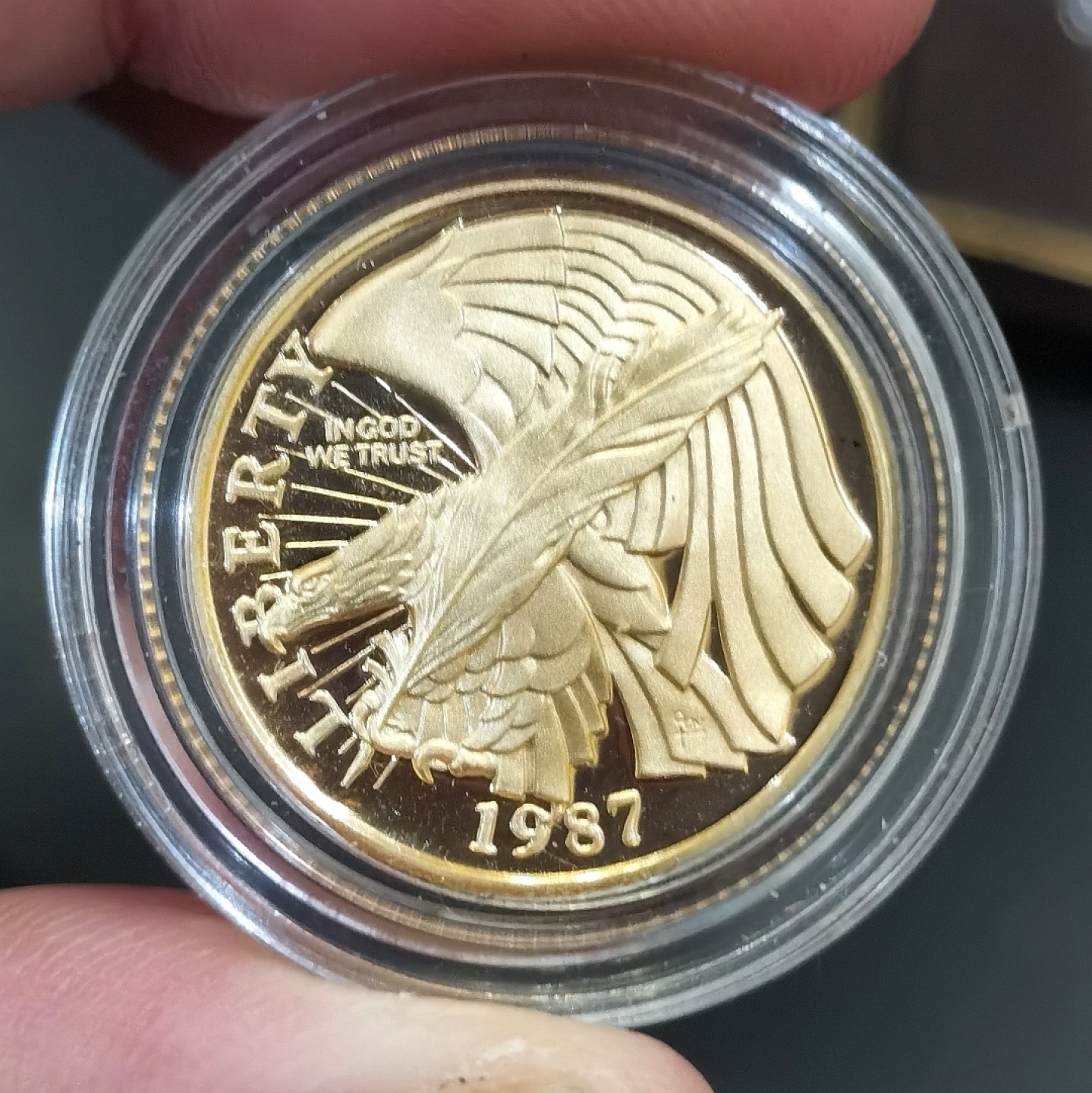 博洋堂世界钱币拍卖第016期（全场包邮） 美国国会原盒套币 世界硬币大赛最受欢迎币&最佳历史意义币 内含1987年宪法5美元金币1枚 金币重8.359g 900金、1989年26.7克1美元银币1枚、1989年1美元镍币1枚