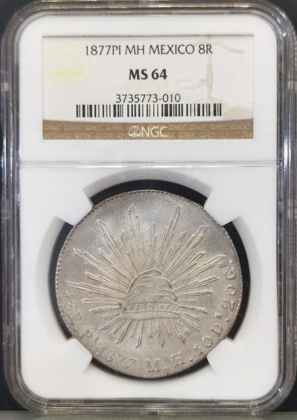 博洋堂世界钱币拍卖第016期（全场包邮） NGC MS64 墨西哥1877年PI MH版花边鹰洋 少见中期Pi厂 唯一冠军分 光芒透打