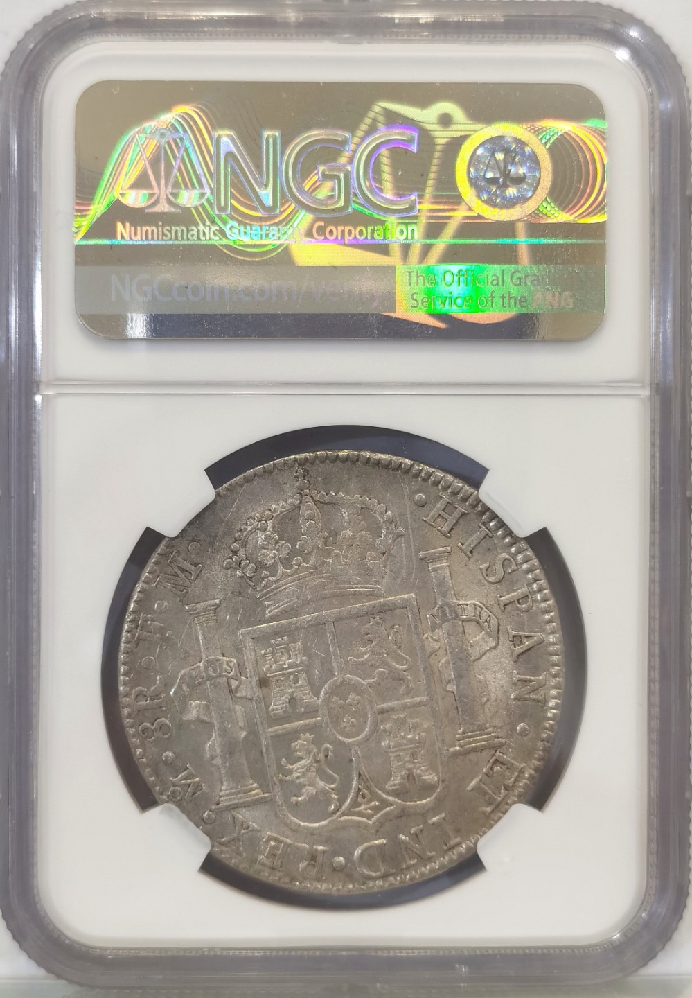 博洋堂世界钱币拍卖第016期（全场包邮） NGC UNC  墨西哥卡洛斯四世双柱 MO 1792 8里亚尔  淡灰色包浆 早期年份 实物难得 早期年份好品很少