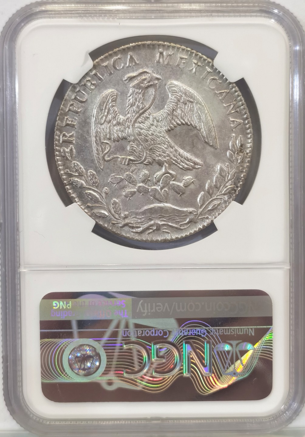 博洋堂世界钱币拍卖第016期（全场包邮） NGC MS61  墨西哥 花边鹰洋 瓜纳华托 Go 1886  8里亚尔 实物淡紫彩  低评 性价比好