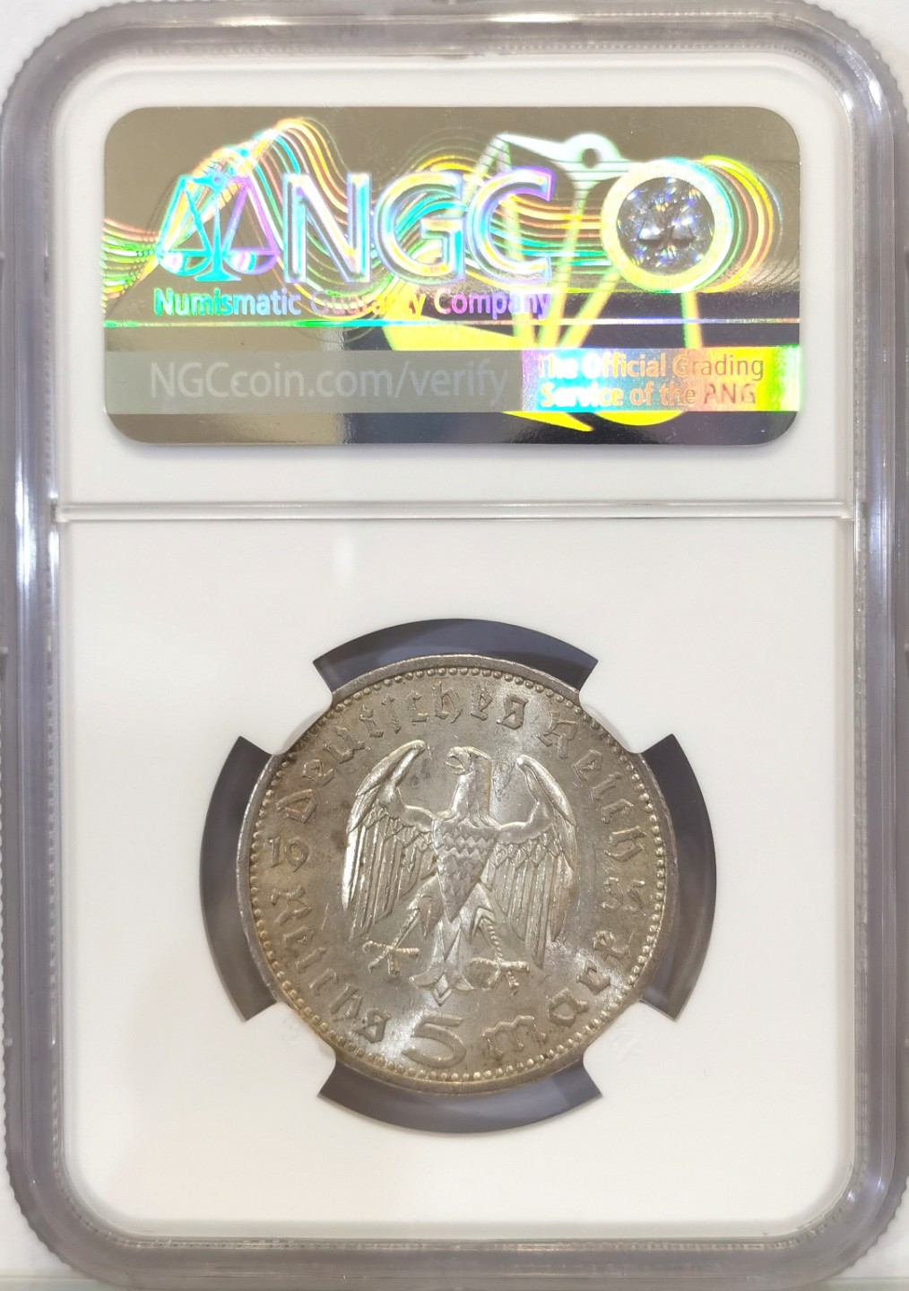 博洋堂世界钱币拍卖第016期（全场包邮） NGC MS62 德国第三帝国1935年A版兴登堡5马克银币