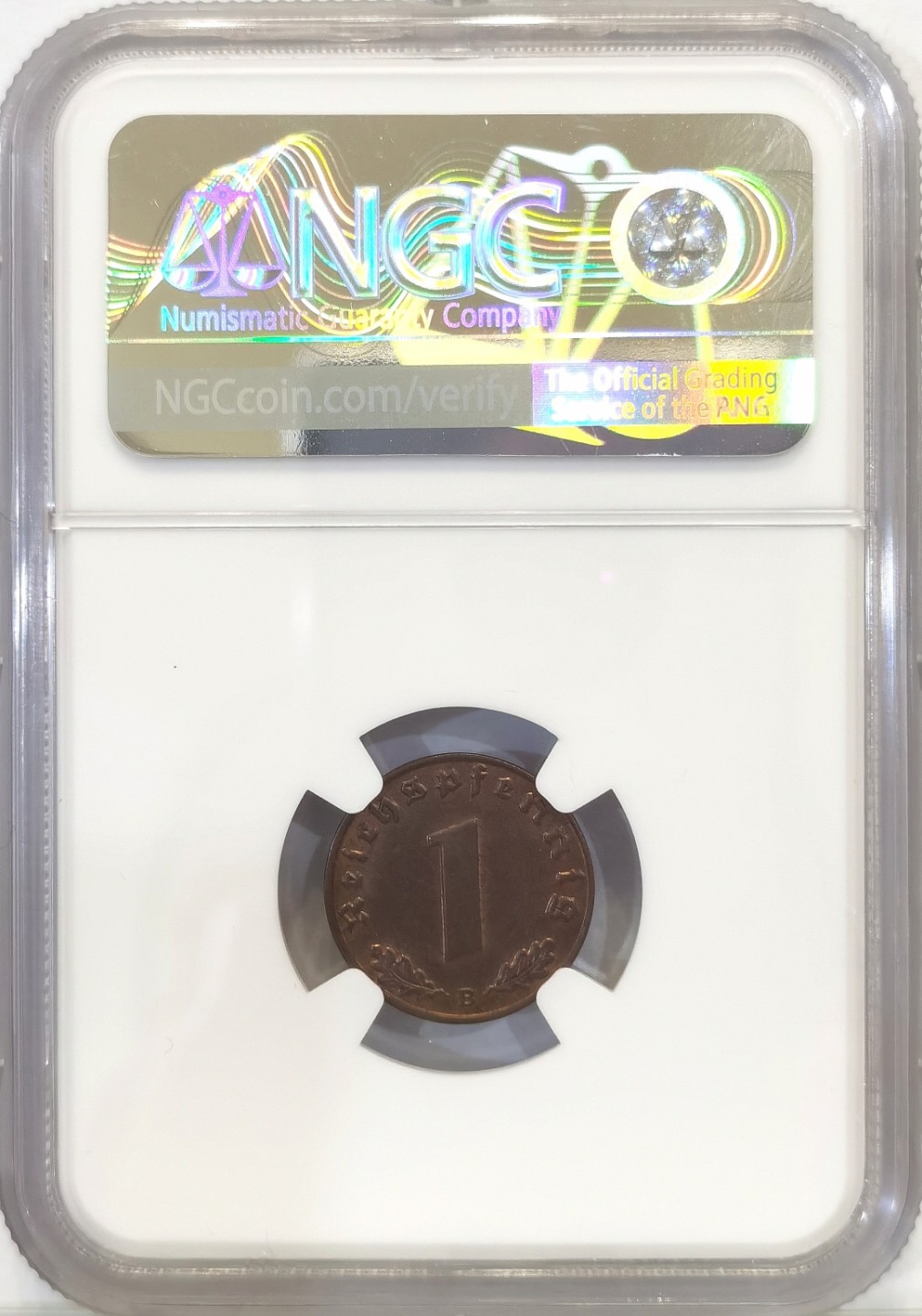 博洋堂世界钱币拍卖第016期（全场包邮） NGC MS64BN 德国第三帝国1939年B版1芬尼铜币