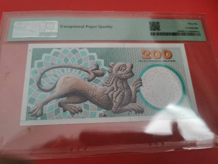 丹麦200克朗 2008年 P-62f 777豹子号 欧洲纸币 实物图 UNC