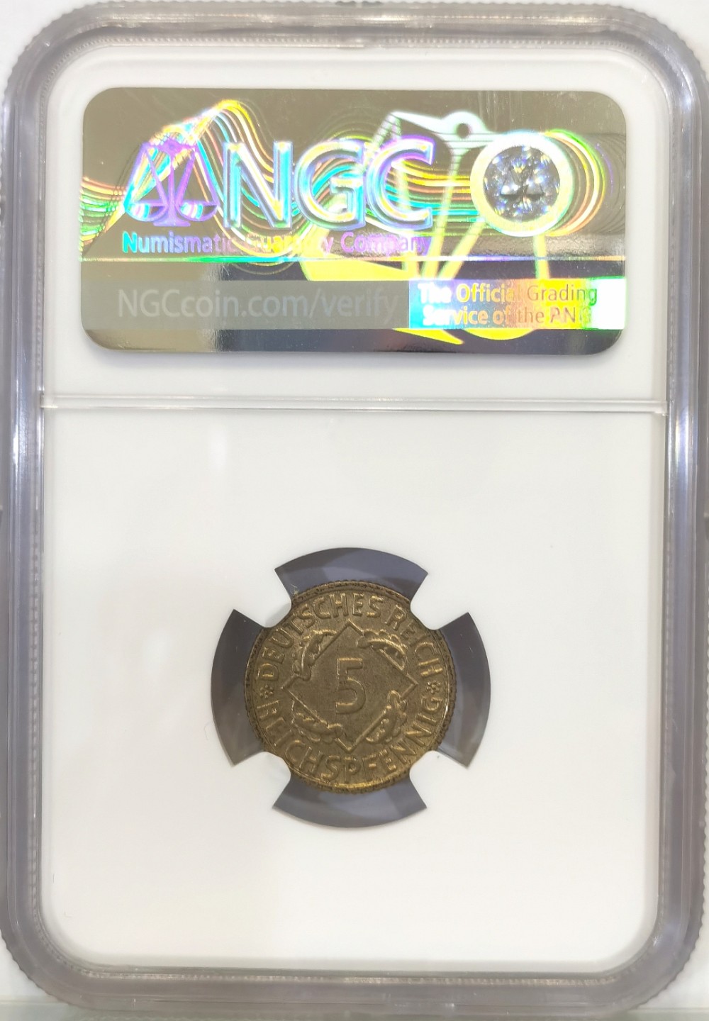 博洋堂世界钱币拍卖第016期（全场包邮） NGC MS64 德国魏玛共和国1936年F版5芬尼铜币