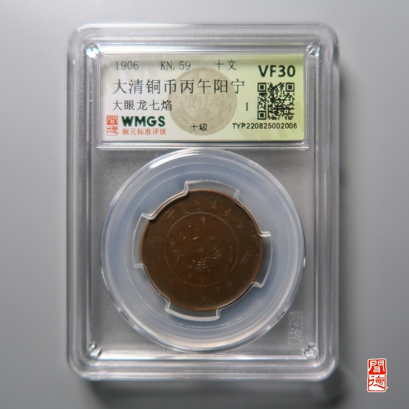 大清，光绪，双旗铜币 大清铜币丙午阳宁  大眼龙七焰