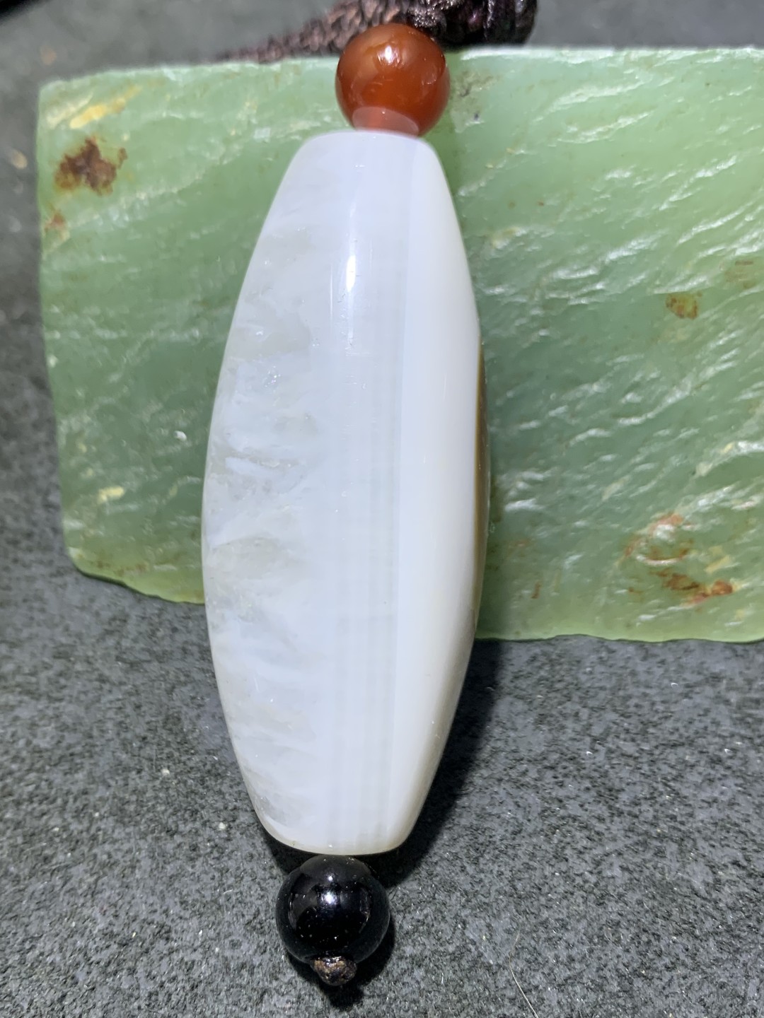精美高玉化药师玛瑙天眼水晶天珠形大桶珠一颗