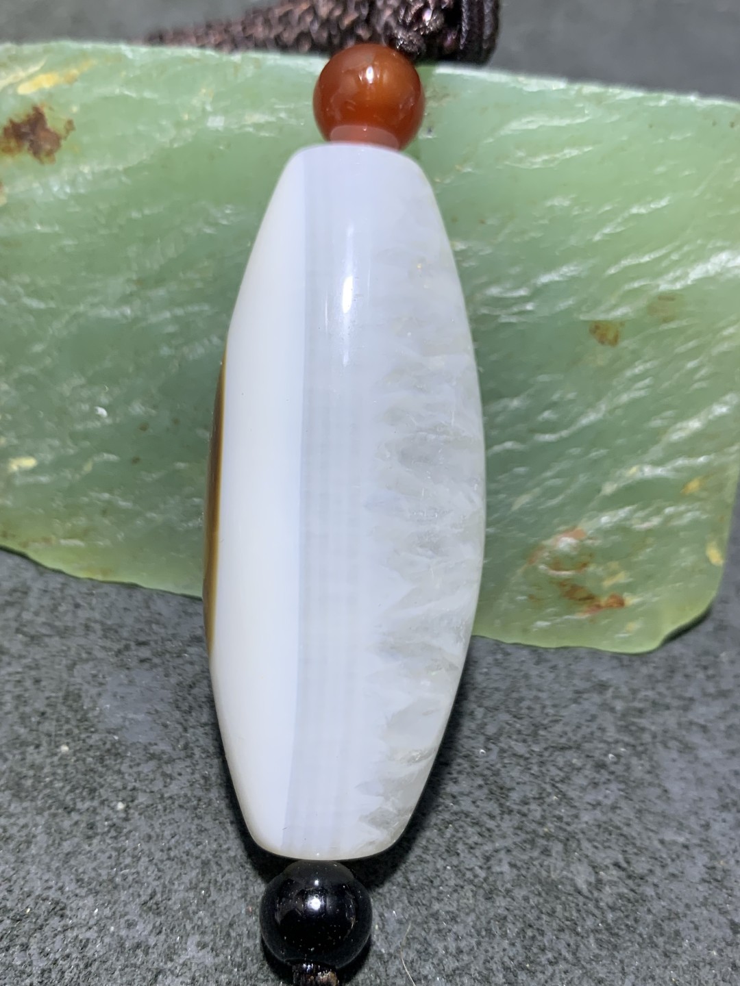 精美高玉化药师玛瑙天眼水晶天珠形大桶珠一颗