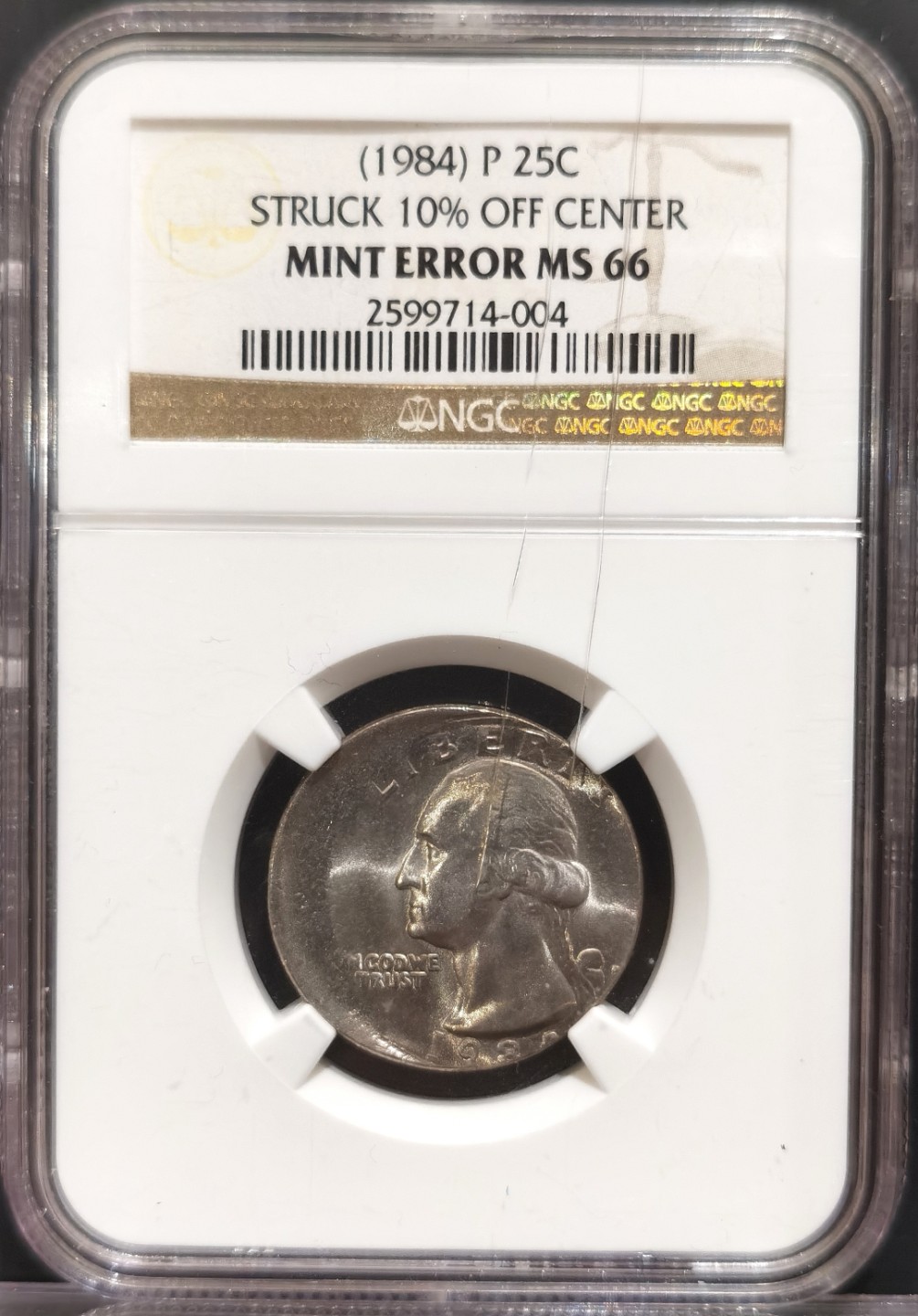 博洋堂世界钱币拍卖第016期（全场包邮） NGC MINT ERROR MS66 美国1984年25美分错币 10%偏打 少见高分偏打错币 收藏级错币